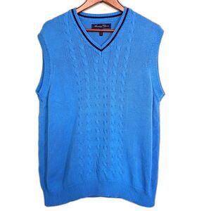 American Classics Russell Simmons Blue Cableknit Sweater Vest Mens L 42-44 Prep